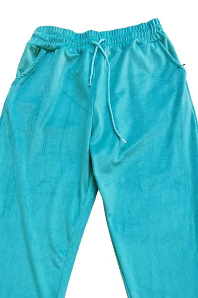 Royaleks Shiny Velvet Pocket Pants Sweatpants Pajama Bottoms Plus Size Unisex Elastic Leg Green