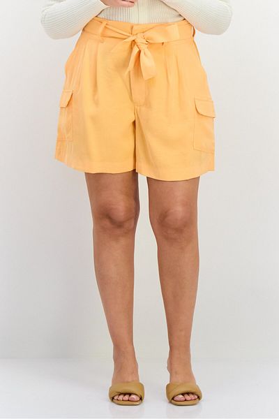 Dkny Women Solid Belted Basic Shorts, Orange