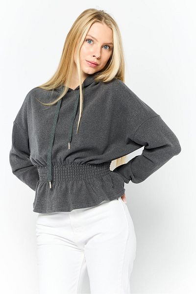 JASON WU Women Hooded Heather Long Sleeves Cinched Waist Sweatshirt, Grey