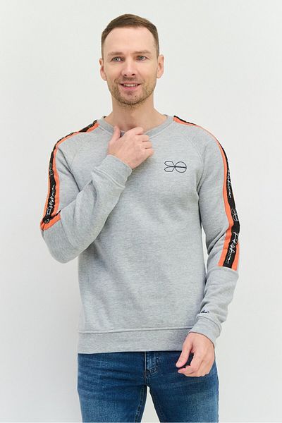 Crosshatch Men Crew Neck Brand Logo Long Sleeves Sweatshirt, Grey