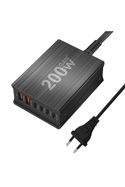deepartner 200W-EU-B New Style USB Type-C Fast Charger 200 W 2A4C  6-Port Charging Station Hub Fast Compact GaN