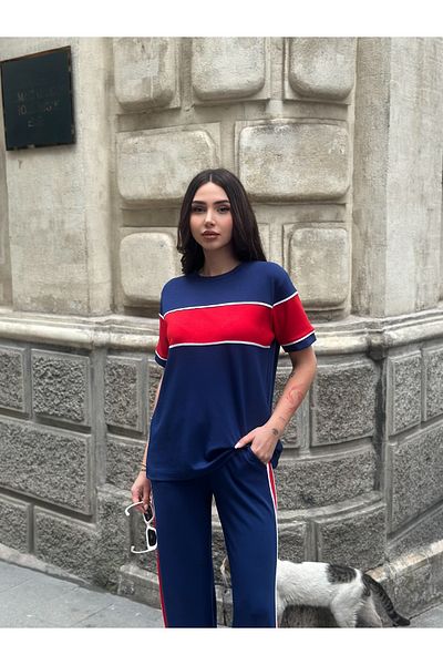 orjinal blue b Color Blocked Oversize Double Set