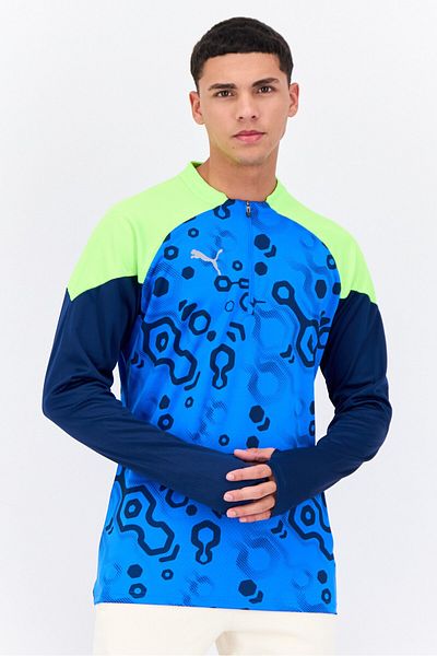 Puma Men Slim Fit Long Sleeves Training Sweatshirt, Blue Combo