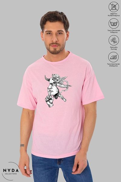 Nyda Collections Unisex Crew Neck Sus Mark εμπριμέ βαμβακερό μπλουζάκι με κοντό μανίκι