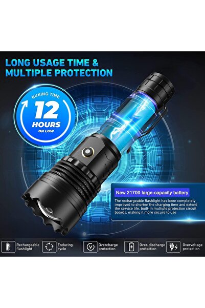 COOYA LED Rechargeable Flashlight,High Lumens Super Bright,6 Modes,Waterproof Zoomable,for Camping