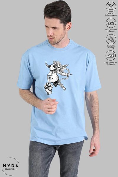 Nyda Collections Unisex Crew Neck Sus Mark εμπριμέ βαμβακερό μπλουζάκι με κοντό μανίκι