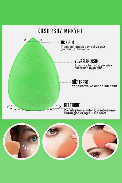 MUJGAN Green Colored Makeup Sponge Set of 4 with Stand