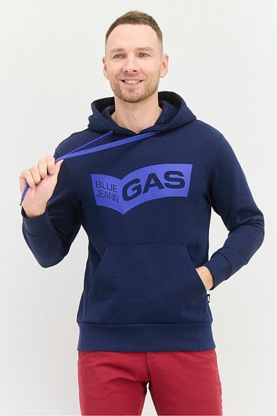 GAS Men Hooded Long Sleeve Brand Logo Sweatshirt, Navy
