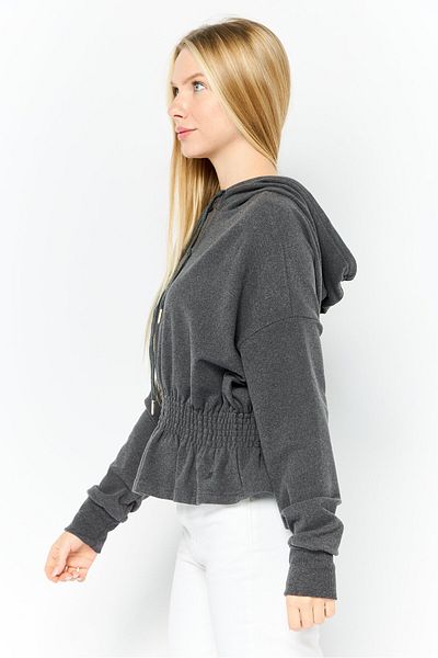 JASON WU Women Hooded Heather Long Sleeves Cinched Waist Sweatshirt, Grey