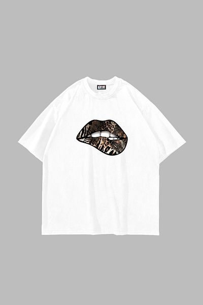 Sekizbiraltı Λευκό μπλουζάκι Unisex με στάμπα Leopard Lips