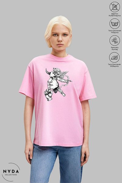 Nyda Collections Unisex Crew Neck Sus Mark εμπριμέ βαμβακερό μπλουζάκι με κοντό μανίκι