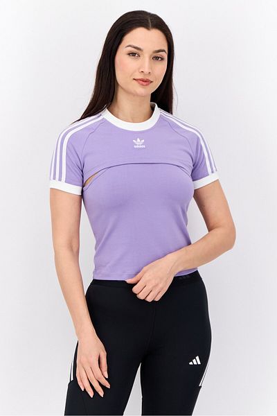 adidas قميص نسائي 2 في 1 رياضي مناسب للخارج وقميص داخلي، أرجواني