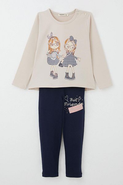 Breeze Beige Figure Tespi Taky Ti Set 2-6 Bat Friendship Themed Happy Girls with Leggings Printed