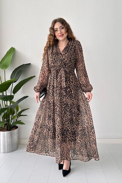 MaziButik Rochie Maxi Leopard din șifon - Neagră