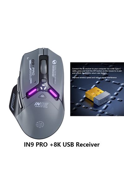 Choice In9 Pro 8k Receiver Inphic In9 Pro Paw3395 Rgb Gaming Mouse Rechargeable 26000dpi Support Wired/blue