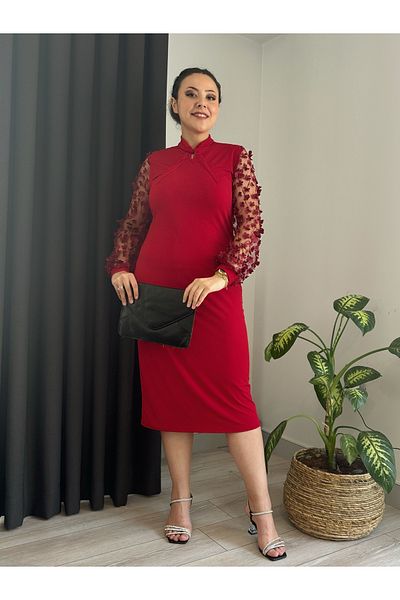 MODA Plus Size Floral Tulle Sleeve Dress