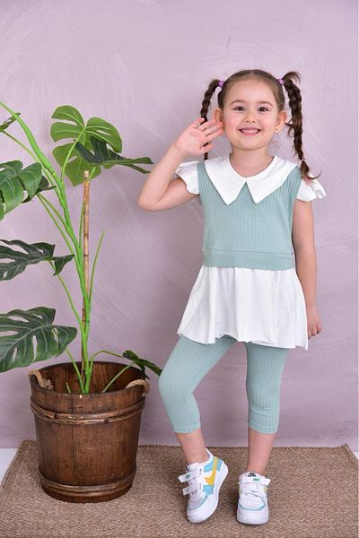 TRENDİMİZBİR Baby Collar Καλοκαιρινό Κοριτσίστικο Καλσόν Κάτω Σετ