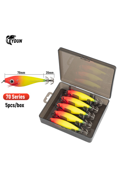 Choice 70series (5 قطع) 02 LEYDUN Luminous Squid Jig Wood Ruby Squid Hook 5 ق...