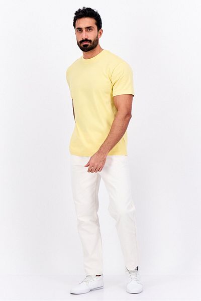 GAP Men Crew Neck Short Sleeve Plain T-Shirts, Yellow