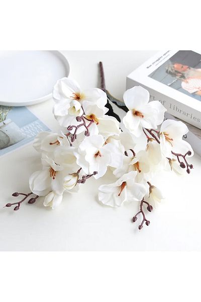 Choice White 5 Forks 20 Heads High Quality Artificial Flowers Autumn Magnolia Home Decor Flower Decoration