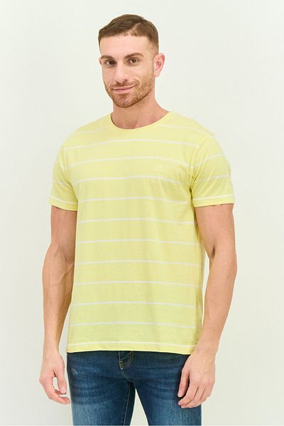 Gant Men Crew Neck Short Sleeves Stripe T-Shirt, Yellow