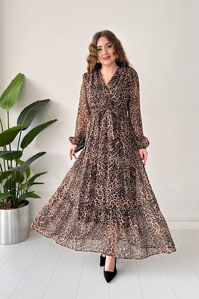 MaziButik Rochie Maxi Leopard din șifon - Neagră