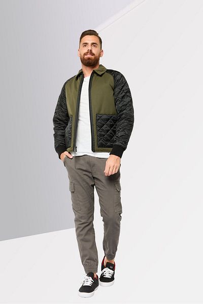 Michael Kors Men Two-tone Full Zip Quilted Jacket, Olive