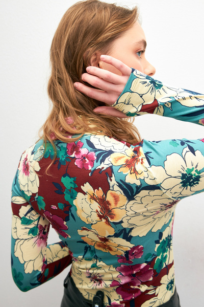 Bipantolon Kadi Water Green Floral Patterned Body with Finger Detail