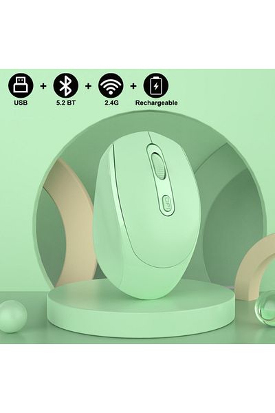 congdi green Rechargeable Bluetooth-compatible Wireless Mouse 2.4G Optical Mice with USB RGB 1600DPI Mouse