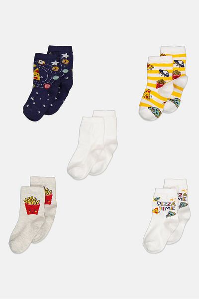 RBX Kids Girl 5 Pair Graphic Socks, Navy