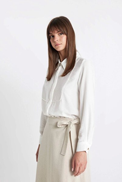 DeFacto D1345 Екрю Регулярний крій Довгорукавна сорочка-туніка