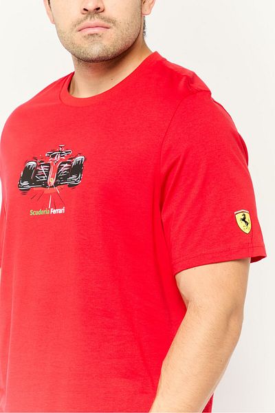 Puma x Scuderia Ferrari Men Sportswear Fit Graphic Print Short Sleeves Outdoor T-shirt, Red