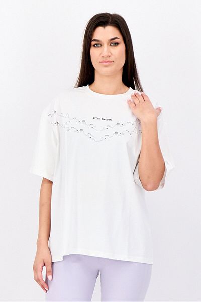 Steve Madden Women Crew Neck Short Sleeve Graphic Print T-shirt, White