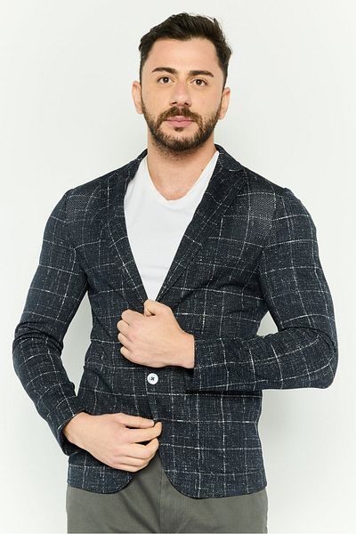 Emporio Armani Men Regular Fit Window Pane Pattern Formal Blazer, Navy