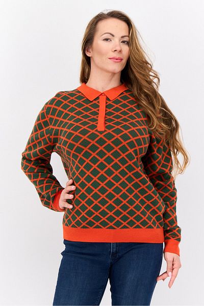 Gant Women Spread Collar Argyle Pattern Sweater, Green