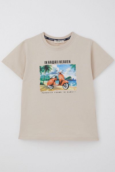 Breeze Children's T-Shirt for Boys - Tropical Hawaiian Tour by Scooter Beige 5-10 Years