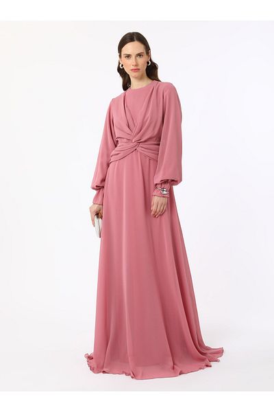 Refka Βραδινό φόρεμα με κόμπο σιφόν Hijab - Dark Rose - Refka
