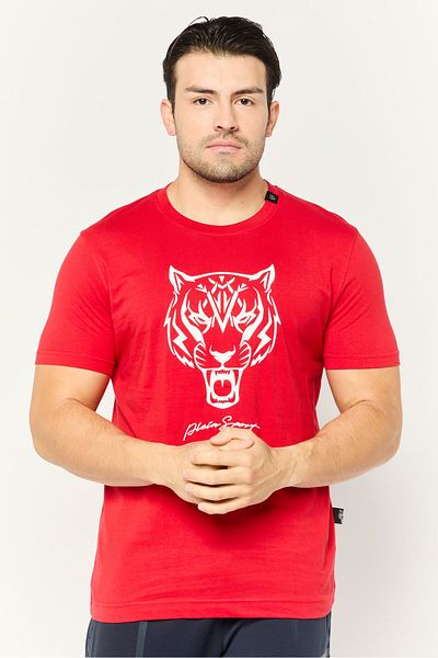 Plein Sport Men Sportswear Fit Short Sleeves Outdoor T-shirt, Red