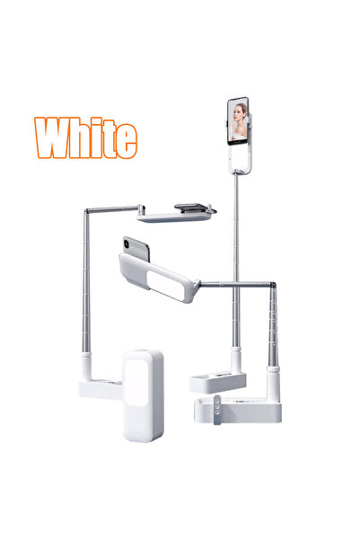 Choice حامل هاتف محمول متعدد الوظائف باللون الأبيض يمكن ثنيه وتلسكوبه مع جهاز تحكم عن بعد يعمل بتقنية البلوتوث