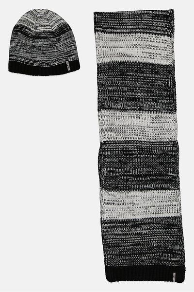 Body Glove Women Textured Scarves With Beanie Set, Black