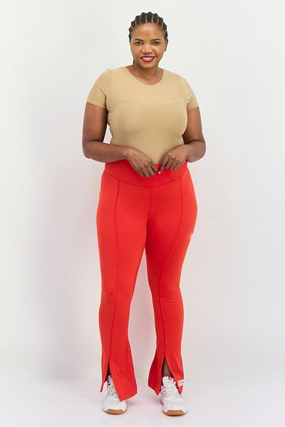 The Giving Movement Women Solid Pull On Flared Leg Leggings, Red