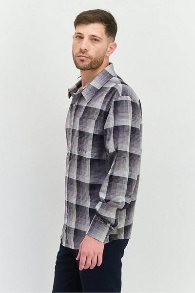 Il Sarto Men Regular Fit Plaid Long Sleeves Casual Shirt, Charcoal