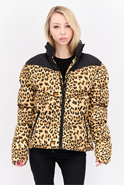 Asos Design جاكيت نسائي منفوخ بنقشة جلد الحيوانات، متعدد الألوان