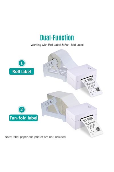 Bisofice WHITE Label Holder for 4x6 Shipping Labels Printer Rolls and Fanfold Labels 2 in 1 Work for Desktop
