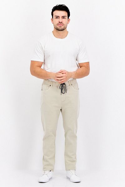 Civil Society Men Slouch Fit Solid Stretchable Slim Leg Pants, Stone
