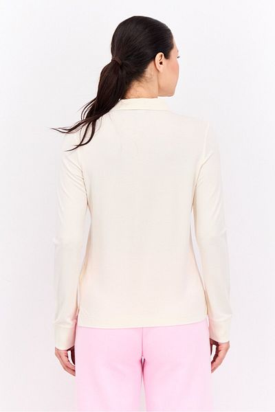 Gant Women Spread Collar Long Sleeves Solid Polo Shirt, Cream