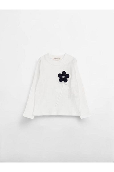Zekids Girl's Corded Flower Detailed Thin Long Sleeve Blouse