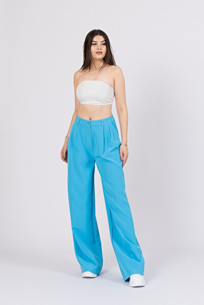 MissVina 30144 Pantaloni largi cu buzunare, cu pliuri duble în față