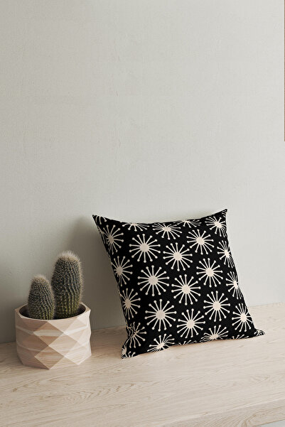 Homeilla Black and Cream Floral Patterned Digital Printing Double Sided Gift Decorative 2-Piece Throw Pillow Cover