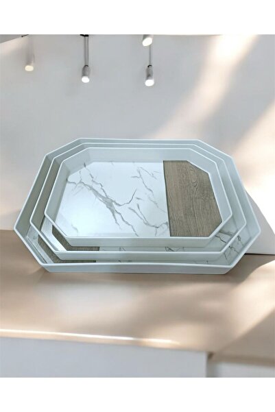 Generic A set of trays of different sizes, melamine marble, for hospitality and serving